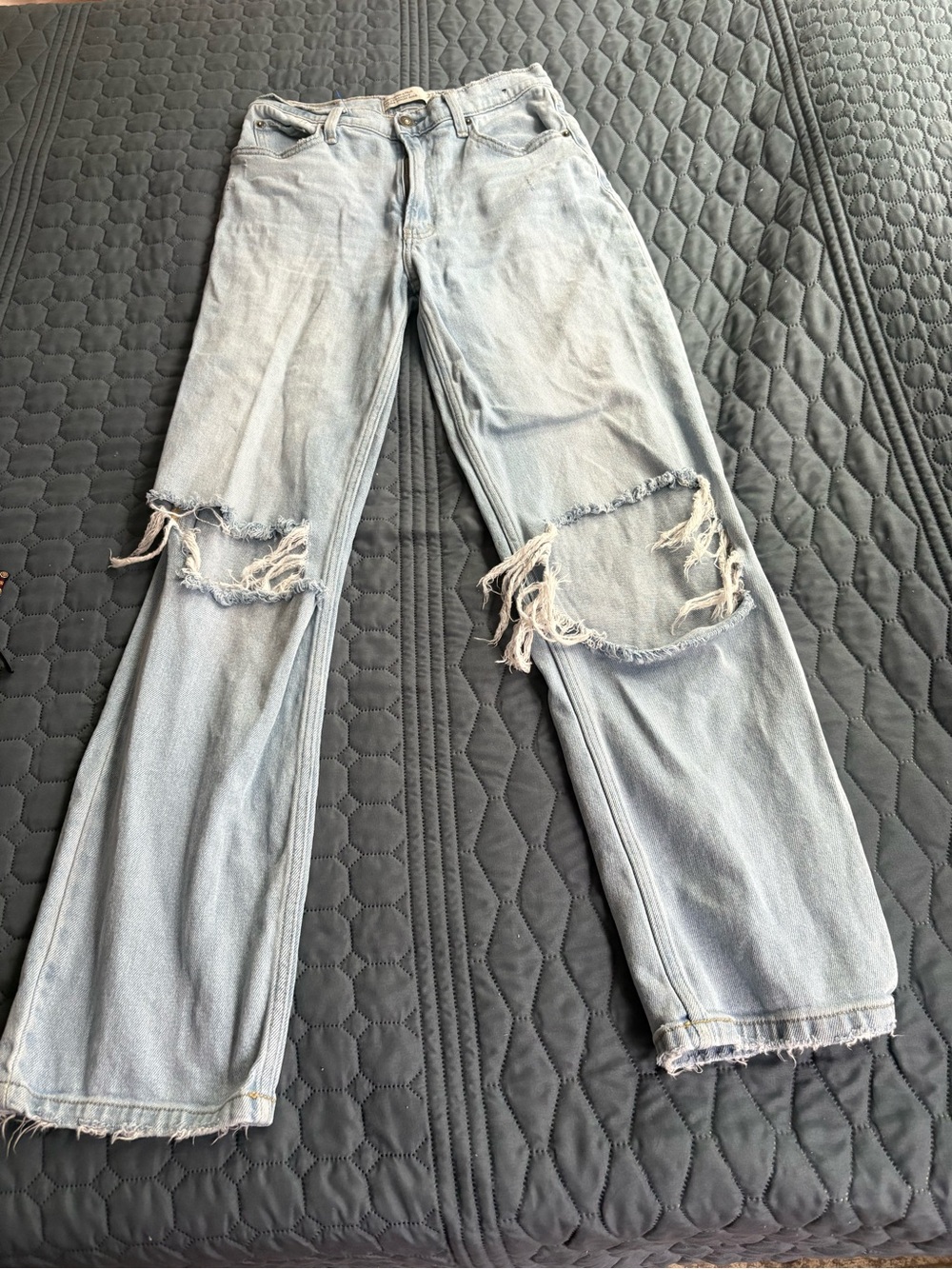 Abercrombie & Fitch Light Blue Distressed Straight Leg Jeans